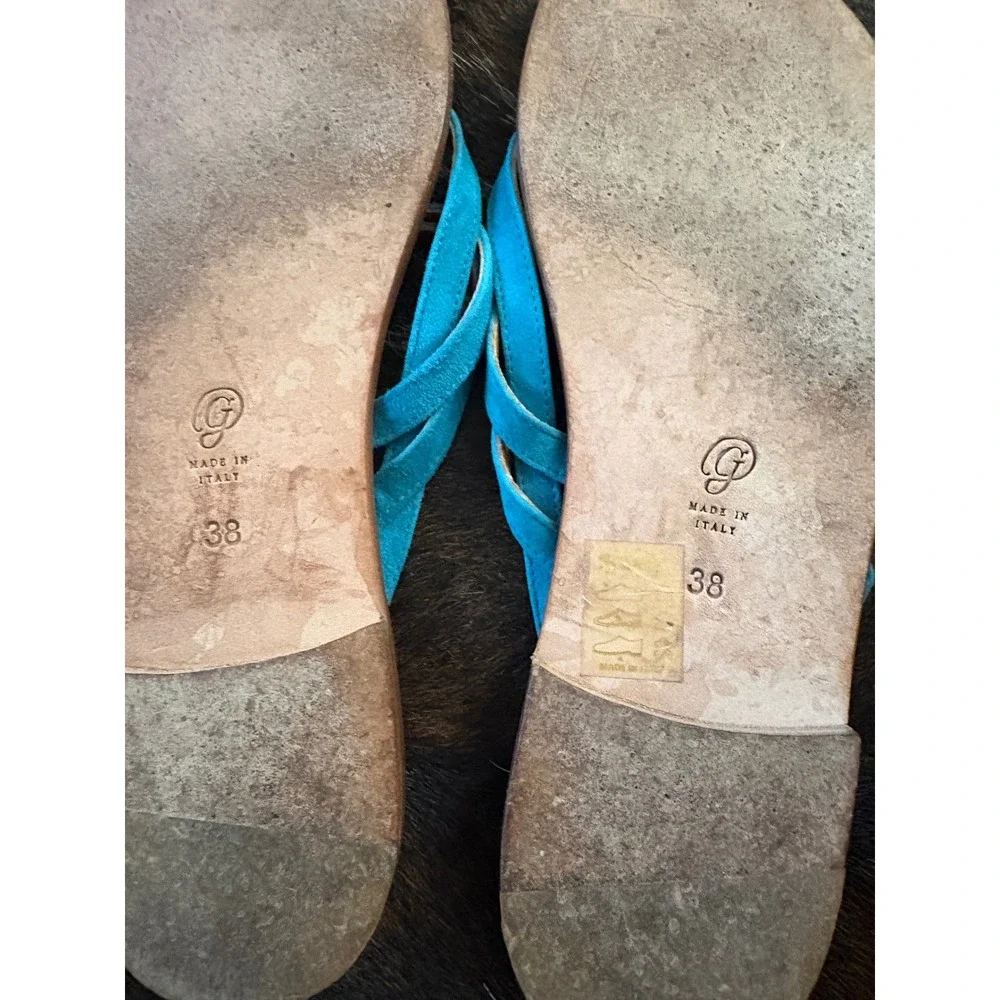 M. GEMI Teal Medio Due Suede Leather Sandal Size‎ 38